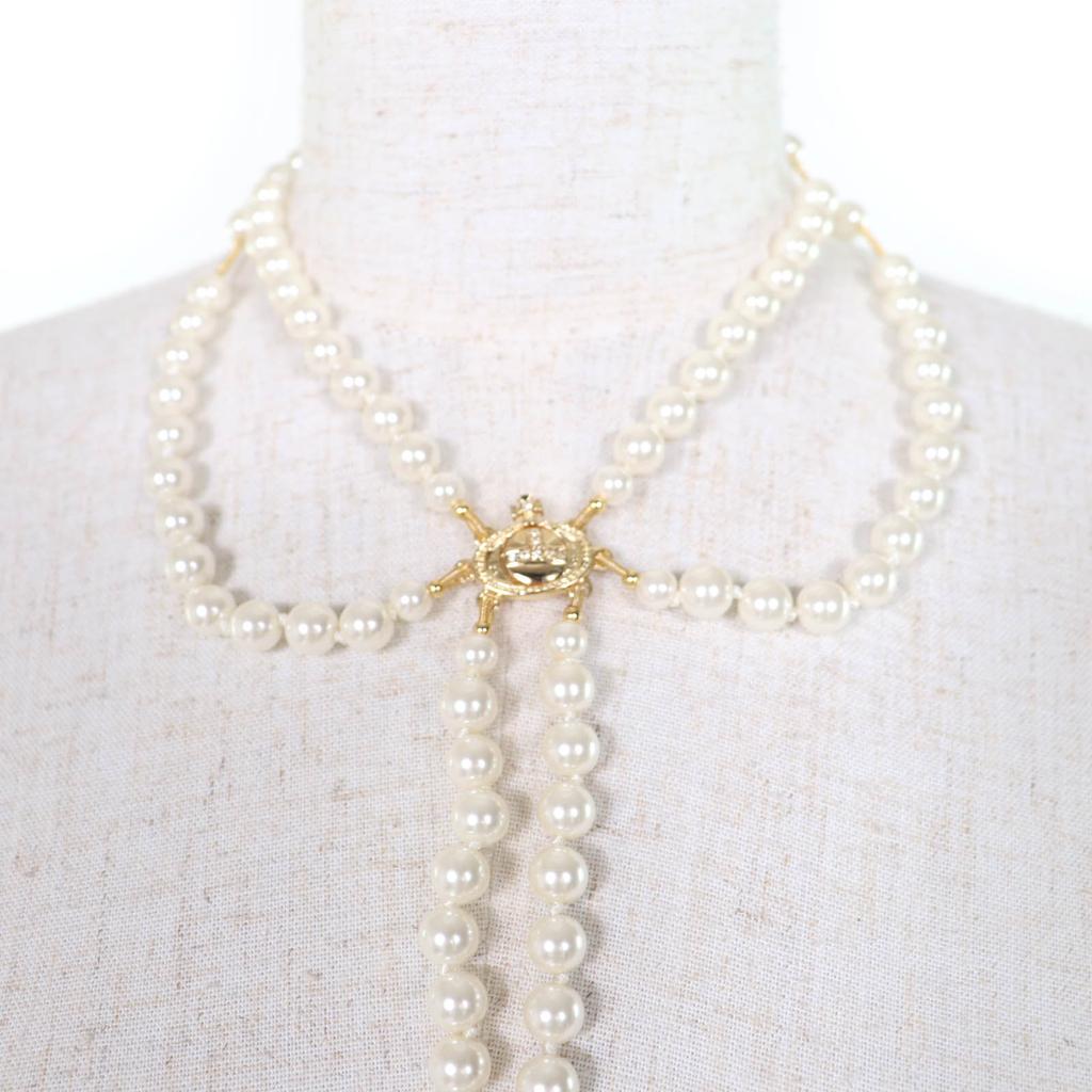 Grande Collana Vivienne Westwood Choker di Perle Rotte con Strass oro Usato
