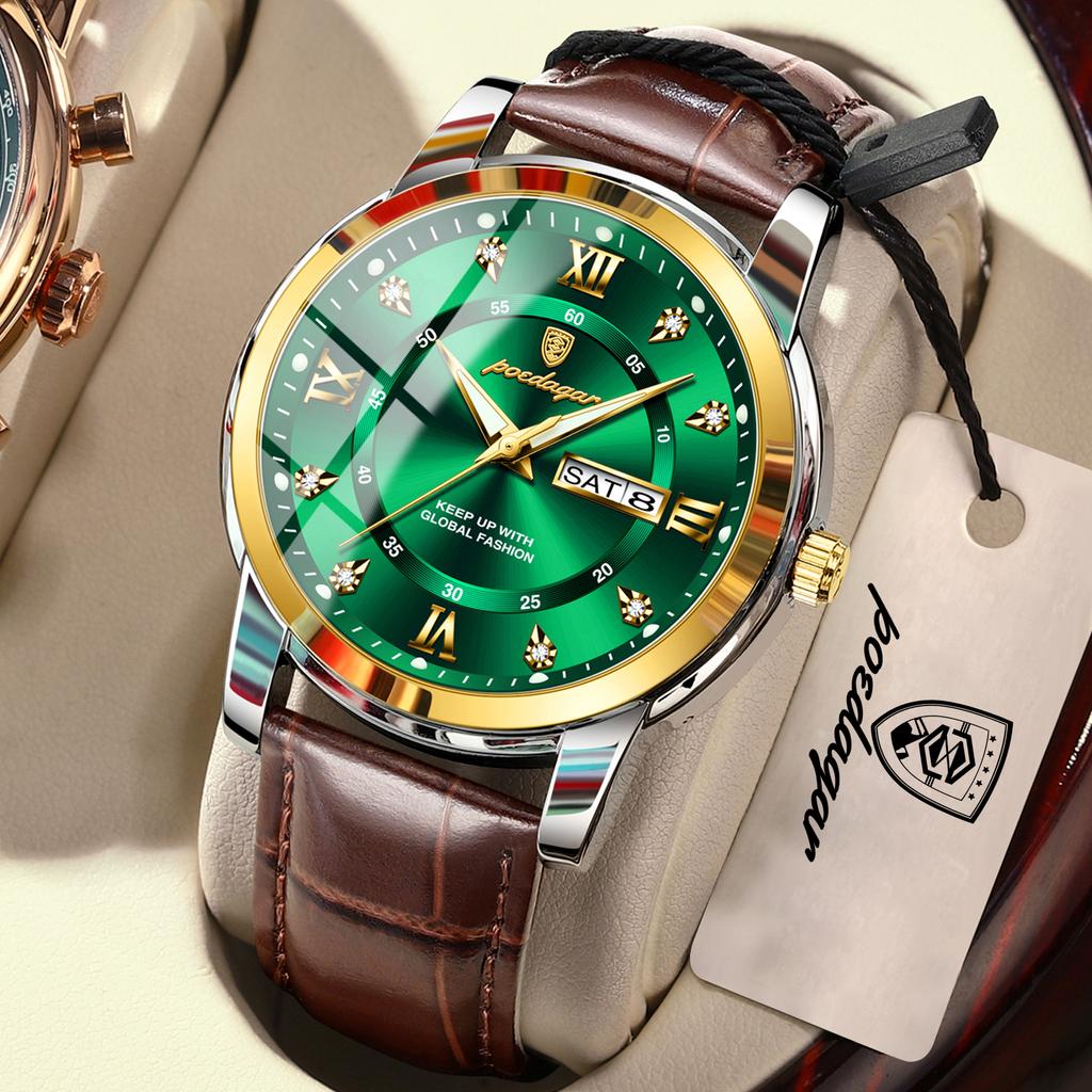 POEDAGAR Luxury Business Male Clock Date Week Waterproof Luminous Gold Wristwatch Casual Fashion Quartz Watches Reloj