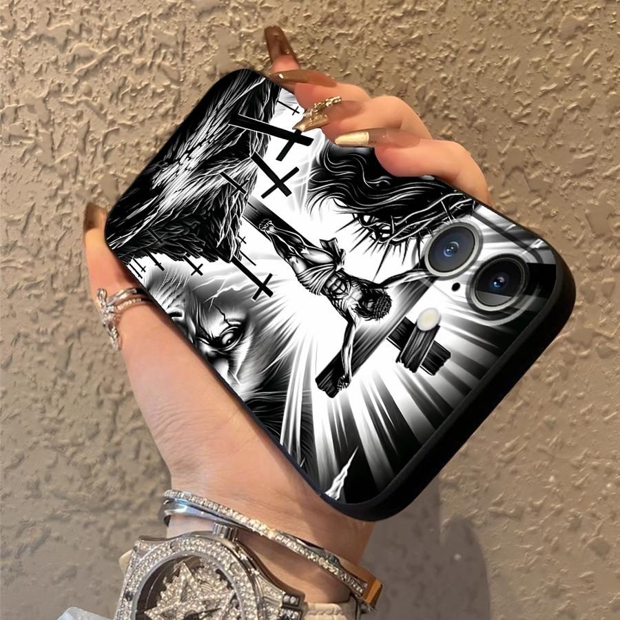 The Cross Jesus Pattern Black Soft Phone Cover Case for iPhone 13 12 11 17 Pro Max XS Max 7 8 15 16 14 Plus 17Air XR