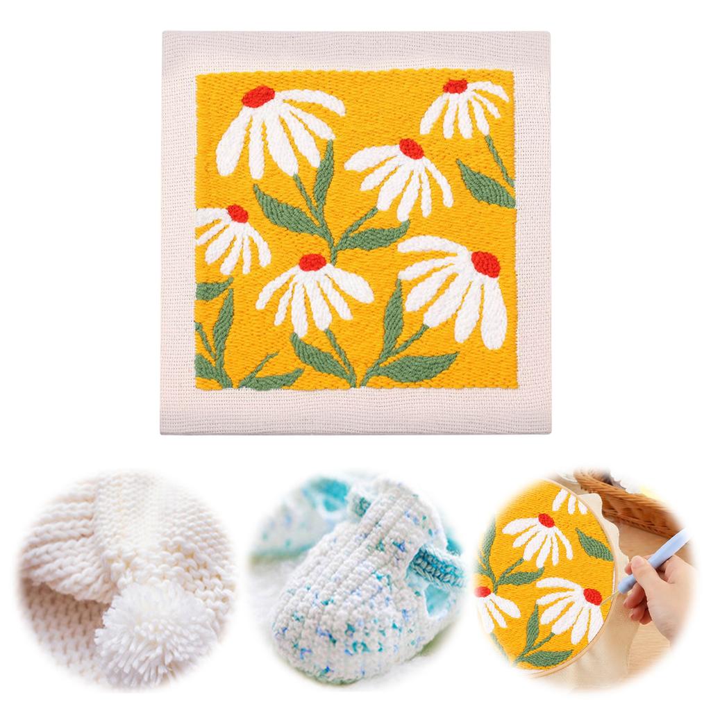 Complete Punch Needle Embroidery Kit DIY Craft Beginner Floral Animal Pattern Yarn Canvas Wall Art