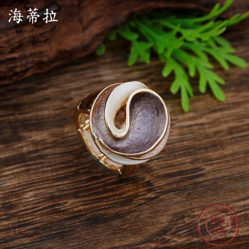 New enamel hollow geometric rose elastic ring women's simple high-end flower ring