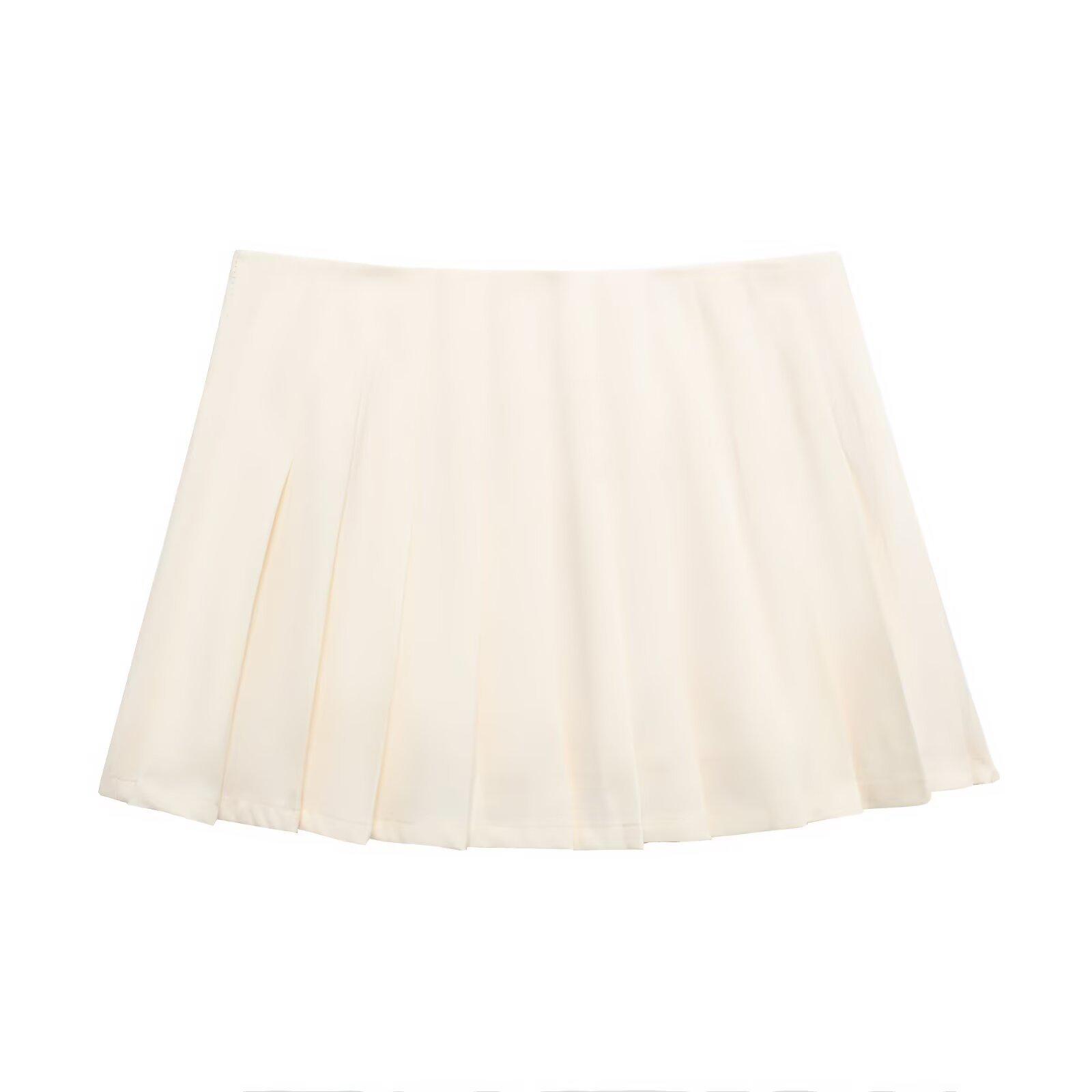 

Весна 2025 Женские однотонные плиссированные кюлоты - Прилегающие, универсальные и стильные M грязно-белый