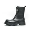 Men's British Style Leather High-Top Martin Boots - Autumn/Winter, Thick Sole, Height-Increasing, Long Lace-Up, Motorcycle Design.