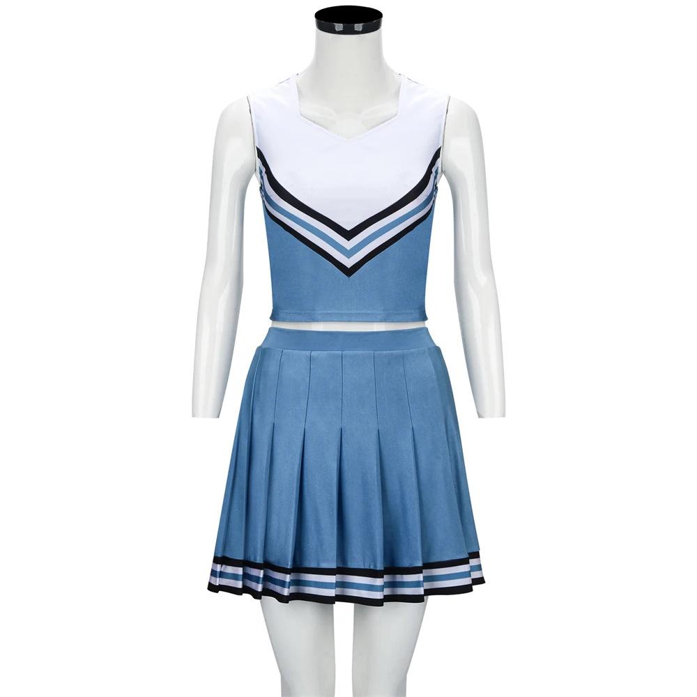 Olivia Cheerleader Uniform Princess Top Skirt Blue White Cheerleading Outfits Halloween Party Costume For High School Girls