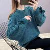 Fleece žinylkový svetr s výstřihem kravata Mašle s dlouhým rukávem pletený svetr jednobarevný volný oversized svetr