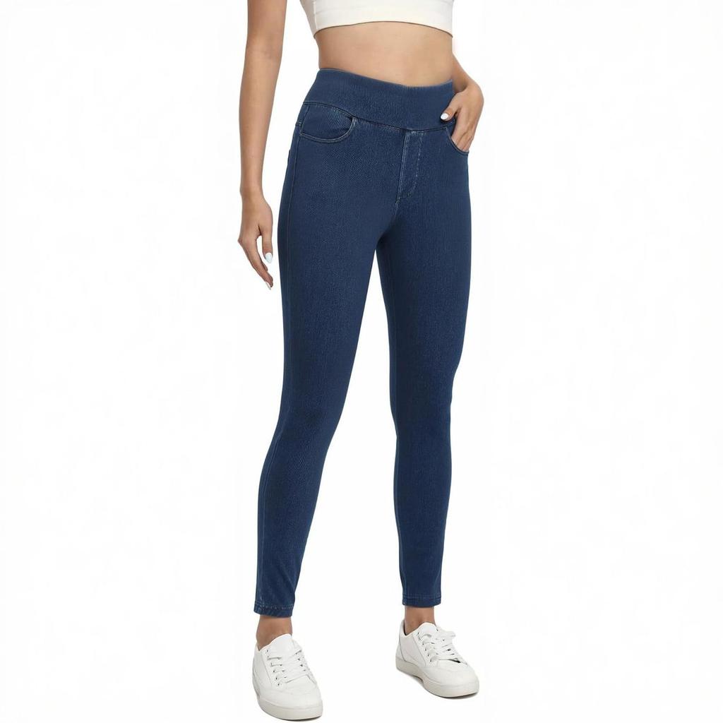 European & American Style High-Waisted Pocket Denim Yoga Pants