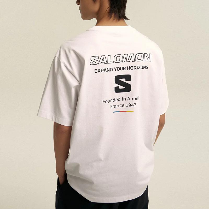 SALOMON Uni Blast Series Cool Sensation Letter Round Neck Pullover Short Sleeve T-Shirt Unisex T-Shirts White C28084