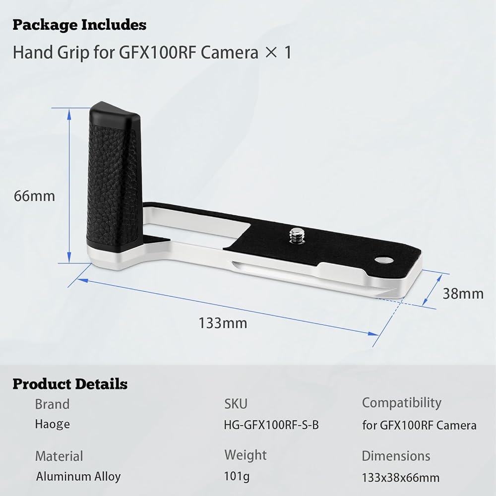 Haoge Handle Hand Grip for Fujifilm GFX100RF Camera Body, L-shaped Grip Bracket, Silver Bottom, Quick Release Plate