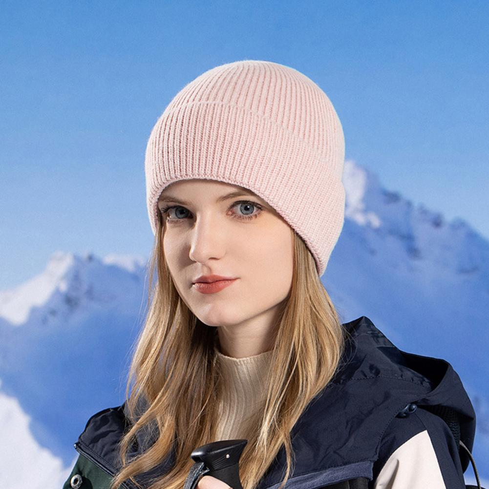Winter Unisex Hat Knitted Thick Stretchy Piled Hat Solid Color Ear Warm Daily Wear Cap Outdoor Skiing Skating Headwea