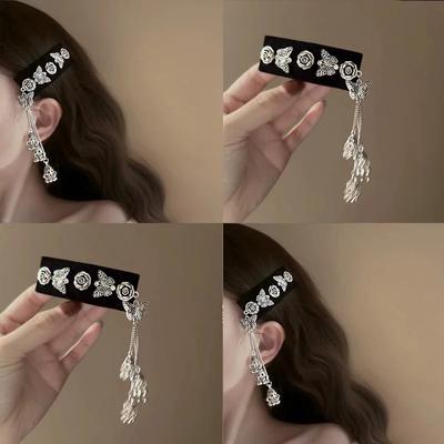  Épingle à Cheveux Longue Chaîne Pompon Pour Femmes Forme de Fleurs et Clochettes Pinces à Cheveux Mariage Nuptial Ethnique Bijoux de Cheveux