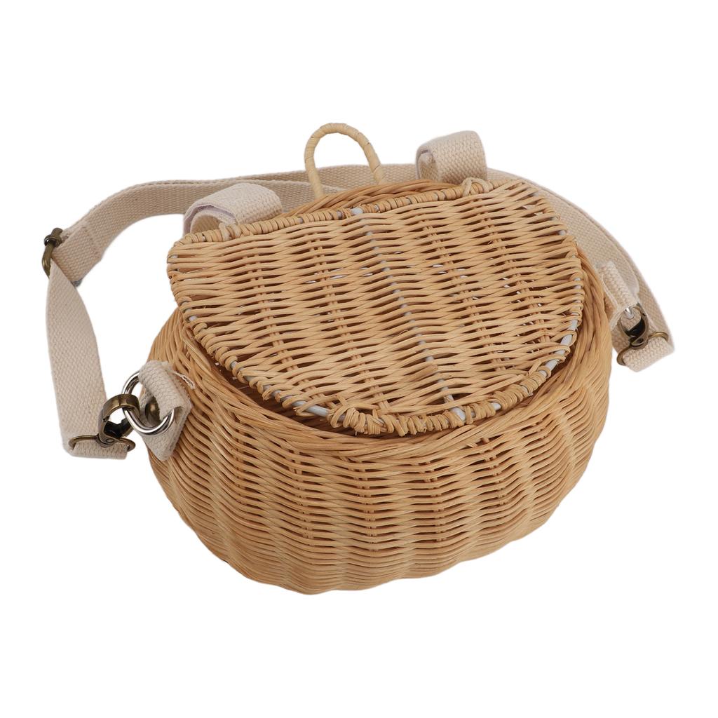 Kids Bike Basket Simple Lid Design Adjustable Strap Light Sturdy Kids Rattan Basket for Cycling School Travel