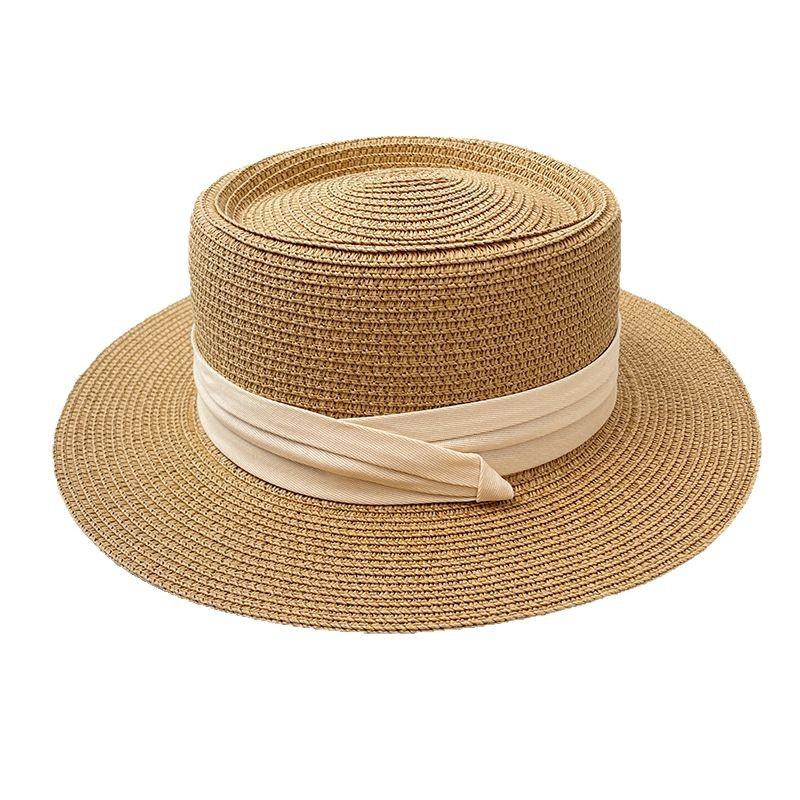 French-style flat-top straw hat for women, summer Korean versatile outdoor seaside beach hat, makes the face look smaller, sun protection sun hat