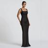 European and American style sexy folds high-end new dress showing thin suspenders temperament banquet evening dress long