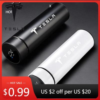Car Sticker 304 Stainless Steel Portable Car Smart Thermos Bottle with Temperature Display For TESLA MODEL X S 3 Y Car Emb
