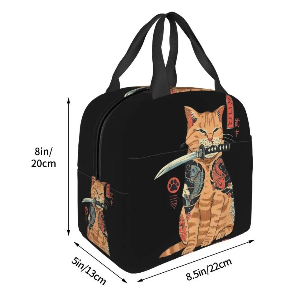 Neko Japoński Kot Shinobi Izolowana Torba na Lunch dla Kobiet Dzieci Przenośne Pojemniki na Jedzenie Termiczny Lunchbox Torba