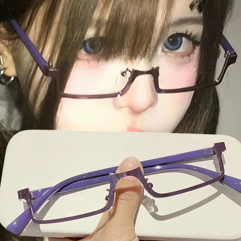 1/2Pcs Y2k Japanese Half-Frame Glasses Women Cosplay Red Black INS Vintage Metal Square No Lense Decoration Eyeglasses Frame