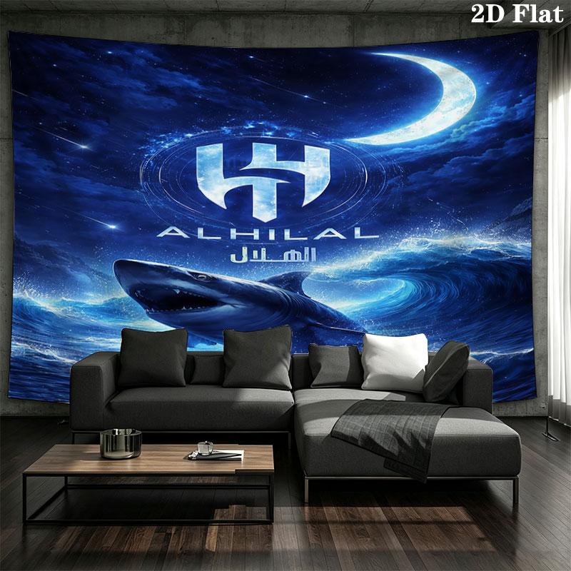 Al-Hilal Saudi FC Wall Tapestry Aesthetic Wall Hanging Printed Fabric Blanket Decorative Tapestries for Bedroom Living Room Home Decor