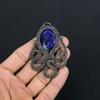Blue Sapphire Pendant, Handmade Gemstone Pendant, 999 Copper Wire Wrapped Pendant Antique Jewelry, For Engagement Gift