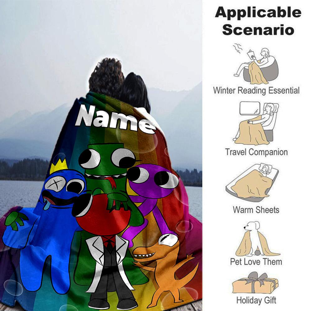 Customiz Name Personality Rainbow Friends Blanket Soft &Warm Sofa Office Bed Travel Lunch Break Blanket, Gift Suitable All Seasons