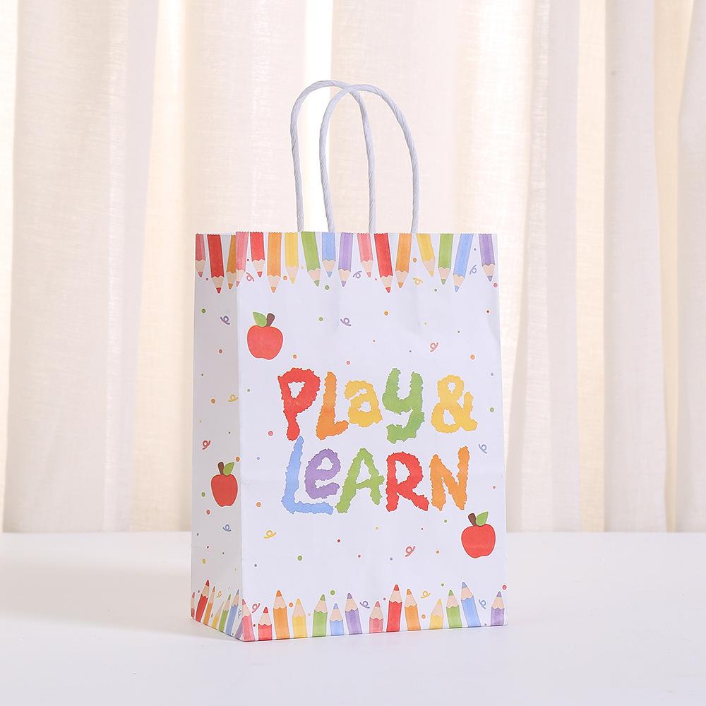 StoBag back to school gift wrapping bags colorful kids school theme paper tote bags personalized packaging for birthday treat