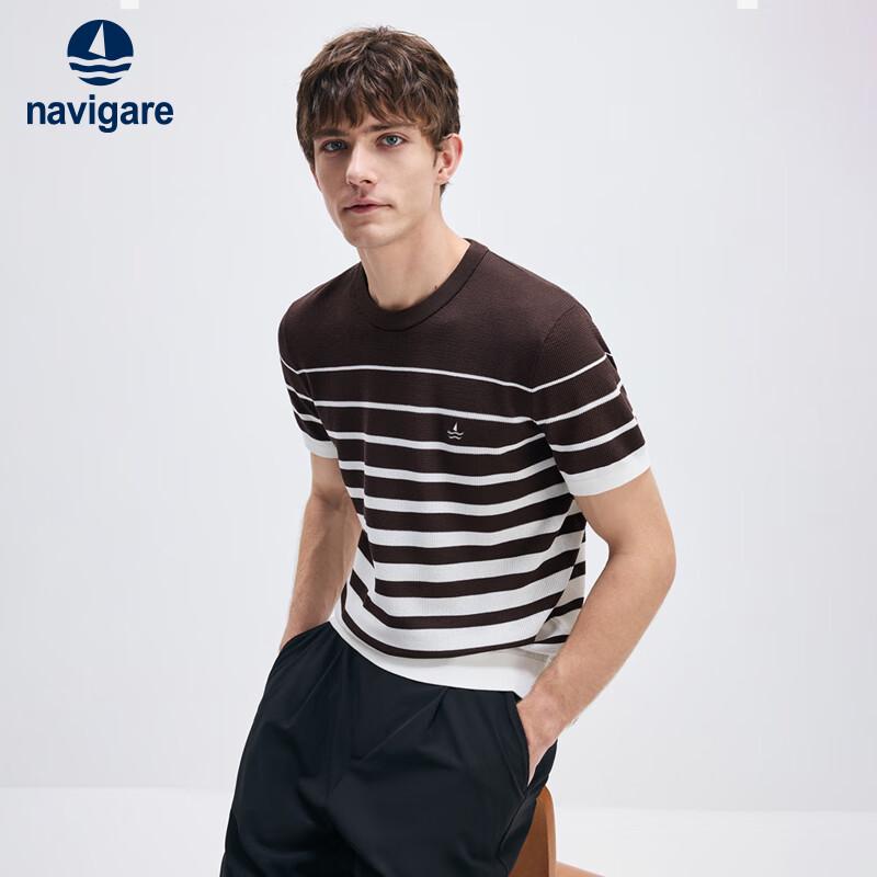 Navigare Men s Cool-Touch Striped Crew Neck Short Sleeve T-Shirt M