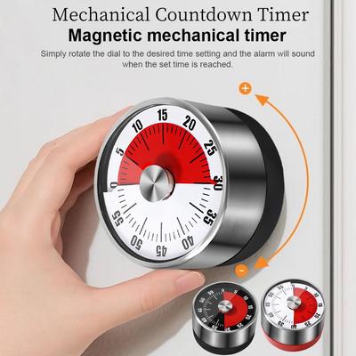 Rostfritt stål Magnetiska Mekaniska Visuella Timers Nedräkningspåminnelse Bakklocka för Undervisning Möte Kök Matlagning Bakning Wo