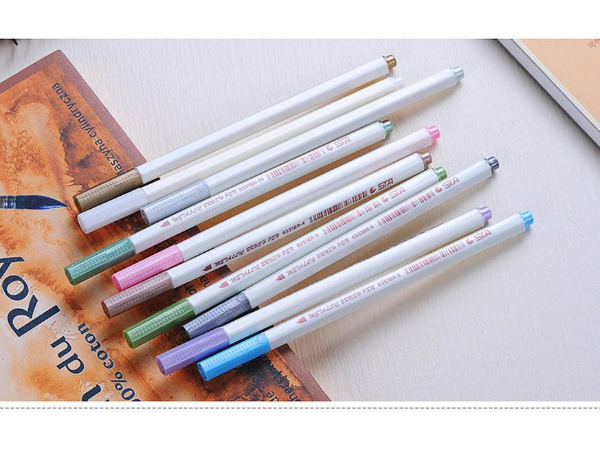STA 6551BR Soft Tip Water-Based Black Brush Pen for DIY Photo Albums and Metal Drawing