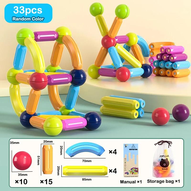 8Pcs-164Pcs Kids Color Magnetic Strip Construction Set Magnetic Balls Stick Building Blocks Educational Toy For Children Gifts