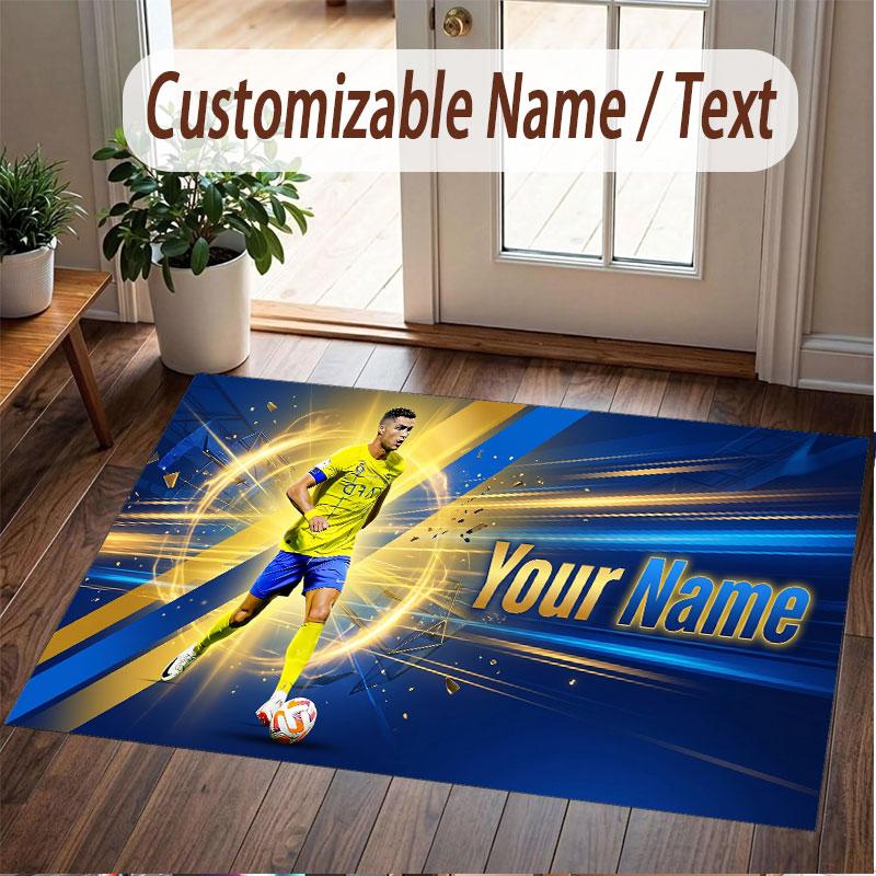 Custom Rug Cristiano Ronaldo Pattern Print Name Text Soft Non‑Slip Floor Carpet for Home Indoor Decoration