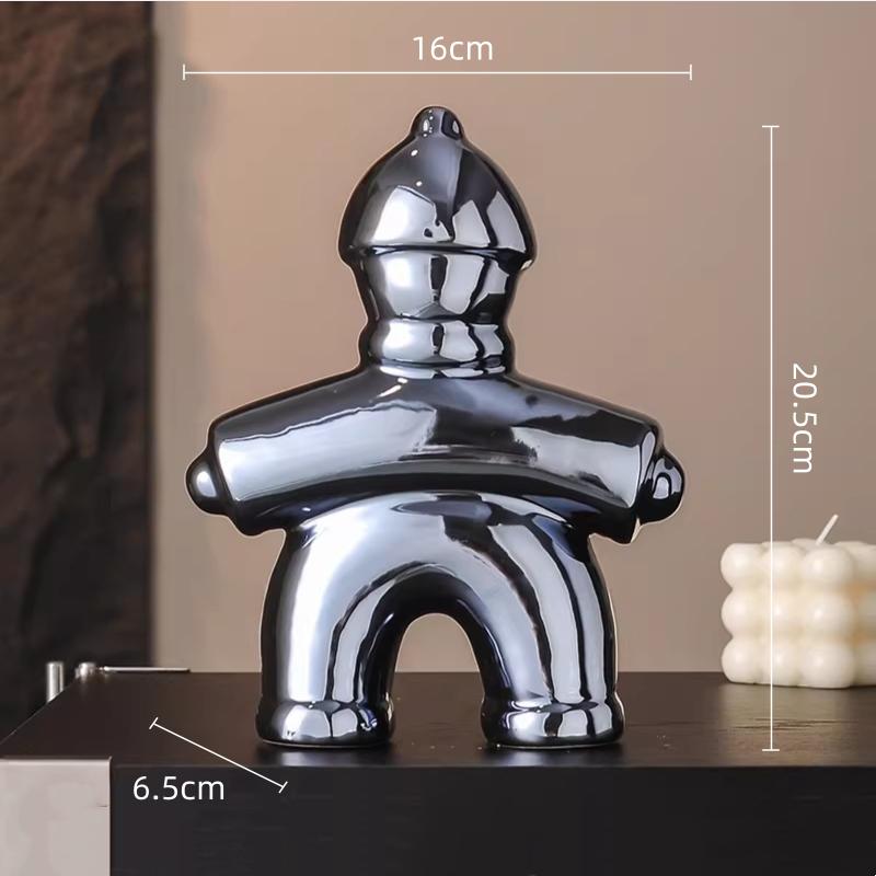 Ceramic Handicrafts Chinese Traditional Retro Abstract Sculpture History Human-shaped Sculpture Gold Font  Decorative Figurines