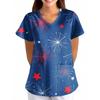 Womens V Neck Short Sleeve Printed Scrub Top Loose Fit with Pocket Comfortable Soft Material for Healthcare Uniforms