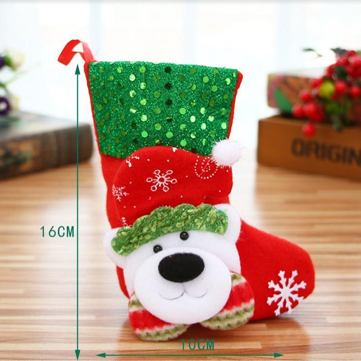 Mini Christmas Stocking Gift Bag Cartoon Santa Snowman Elk Bear Sequin Xmas Sock Ornament Tree Hanging Decor