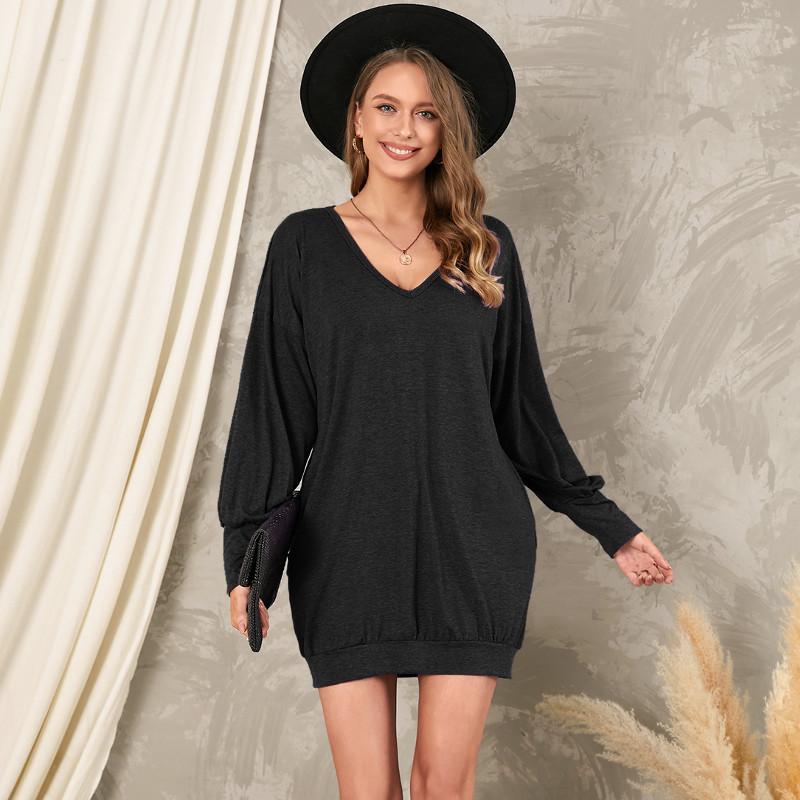 ZANZEA Women Long Batwing Sleeve Solid Color Casual Loose Thin Mini Pullover Dress