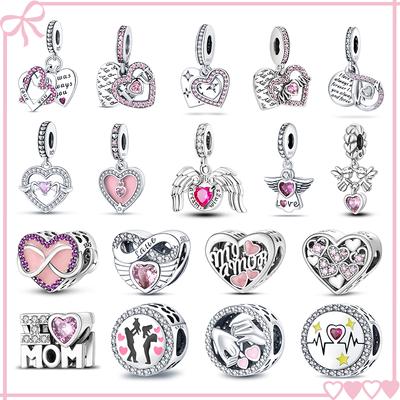 Copper Pink Collection Heart Shape Charm Beads For Brand Original Bracelet Diy Jewelry Gift