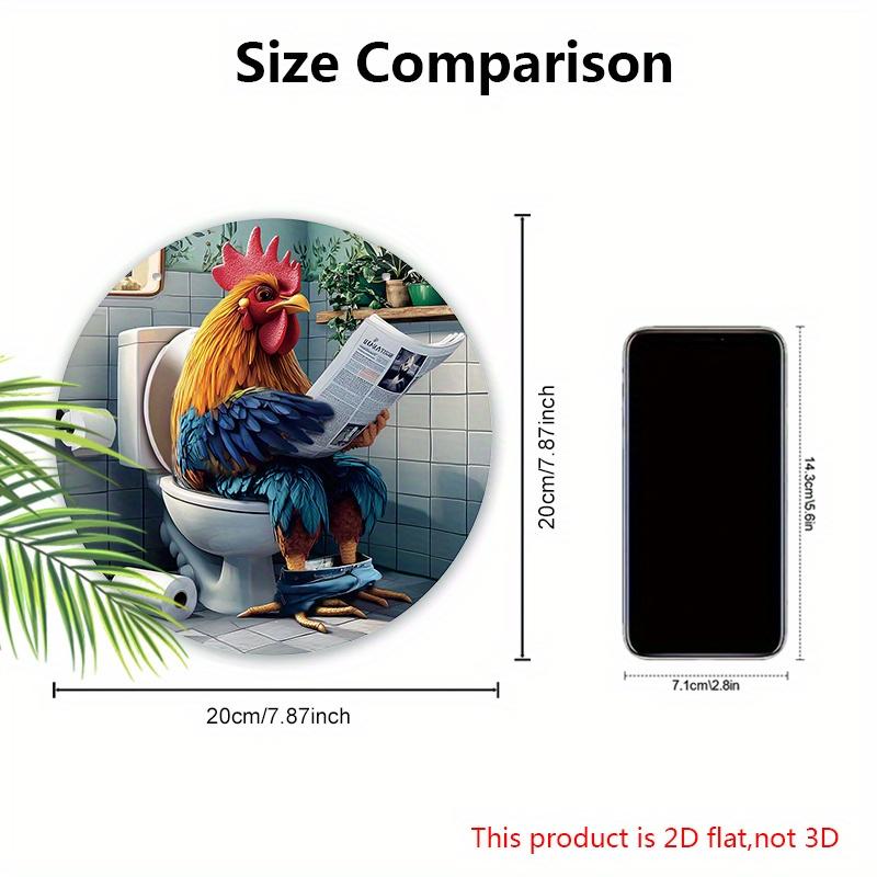 Funny Toilet Wooden Sign with Roosters Reading Newspapers Pattern, Unique Round Sign for Bathroom Door Hanging Decor