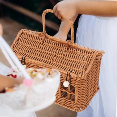 Hausform Rattan Korb Rattan Picknickkorb Geflochtener Aufbewahrung Vintage Hochzeitsgeschenke mit Deckel Kreative Rustikale Dekoration Organizer