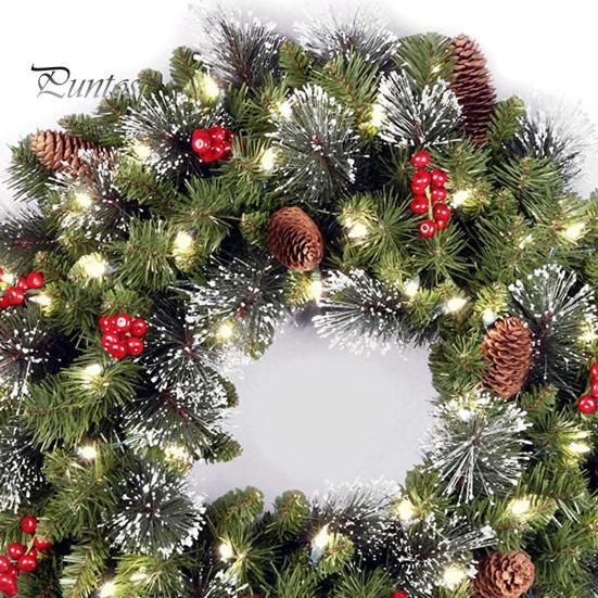Durable Festive Garland Christmas Wreath with Light Frosted Artificial Berries And Pine Frost Branch Decoration Cones for Front Door Window