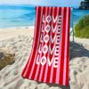 Simple Striped LOVE Letter Pattern Polyester Microfiber Beach Towel Is Highly Absorbent, Suitable for Swimming and Beach Outings