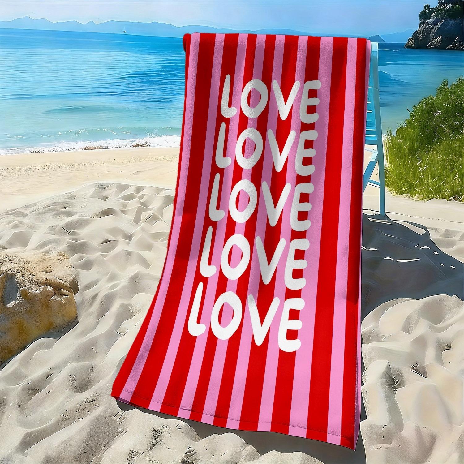 

Simple striped LOVE letter pattern polyester microfiber beach towel is highly absorbent, suitable for swimming and beach outings W40*H60(CM)