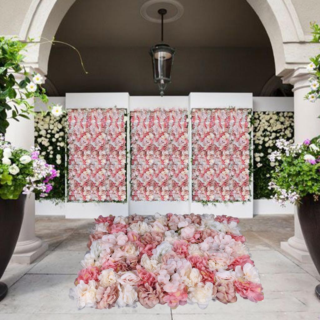 6 Pack Modern Artificial Flower Wall Panels, Pink & White Rectangular Floral Decor, Handmade Hanging Garden for Home & Wedding