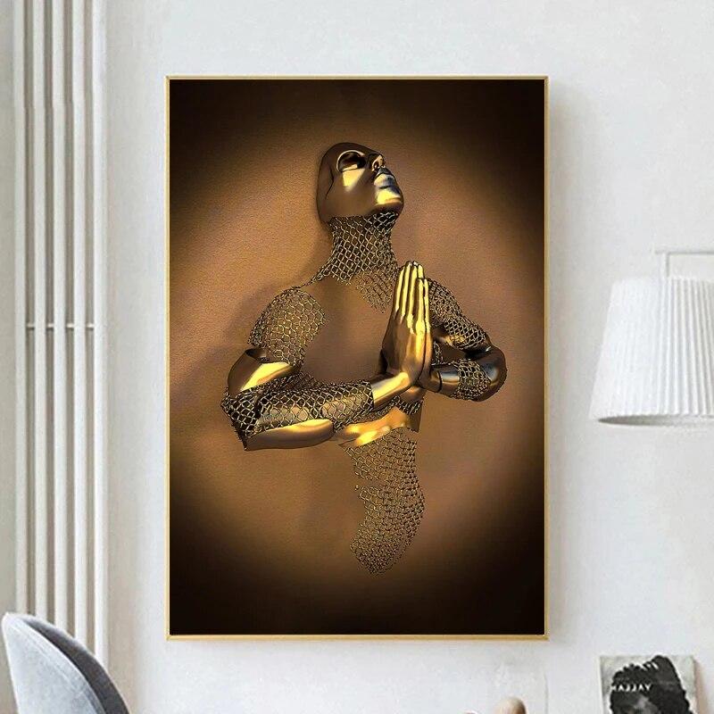 Metal Figure Statue Romantic Wall Art Abstract Painting On Canvas Lovers of Sculpture Posters Prints Paintings Living Room Home Decor