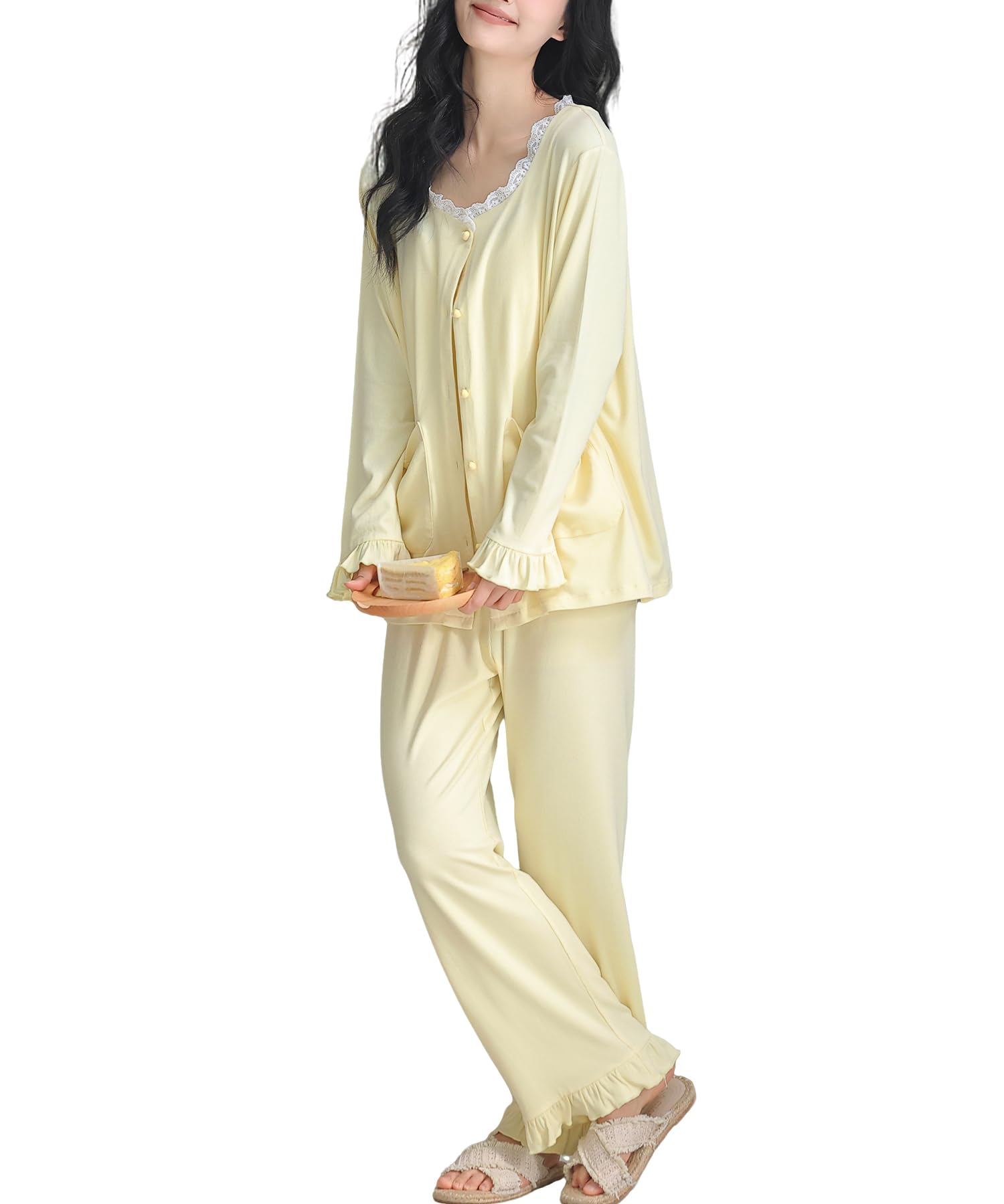 

PHOLEEY Pajama Set with Cardigan for Spring and Cute and Stylish for with Chest Pads Women s 3-Piece Autumn, Adults,