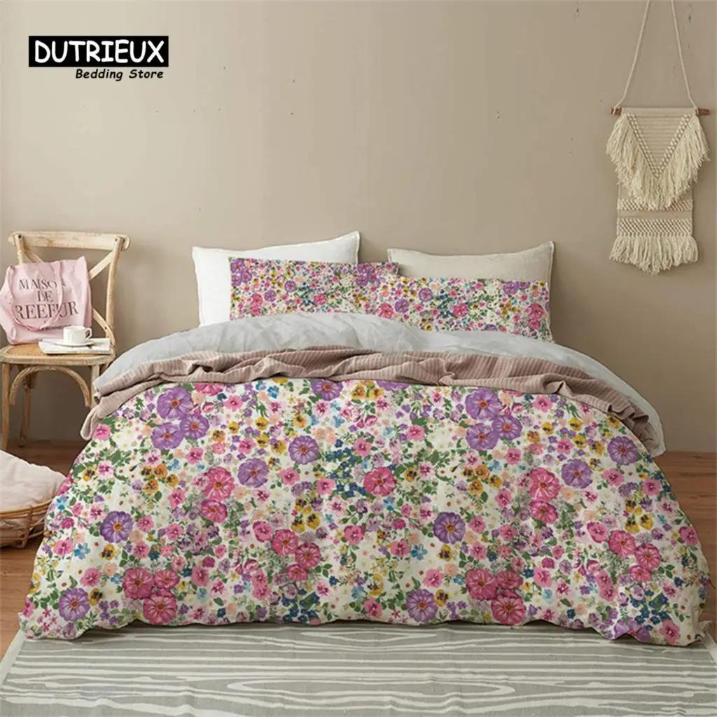 Green Palm Leaf Floral Bedding Set Tropical Leaves Flowers Animals Duvet Cover Microfiber Comforter Cover For Adults Kids Decor