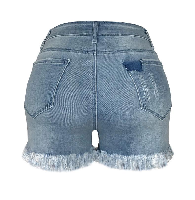 Women's Elastic Hole Tassel Sexy Fashion High Waist Denim Shorts