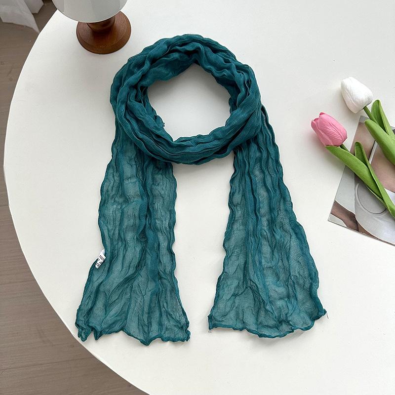 

Scarf women s long pleated small twist new candy color wrinkled silk scarf plain color good match Bali yarn shawl темно-зеленого