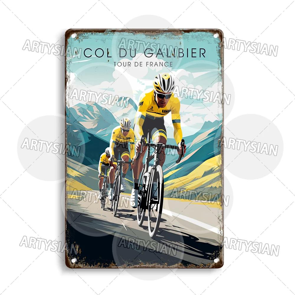 Vélo Tour De France Cycling Metal Sign Les Pyrénées Auvergne Les Vosges Col Du Galibier Col d'Aspin Tignes Col De La Bonette