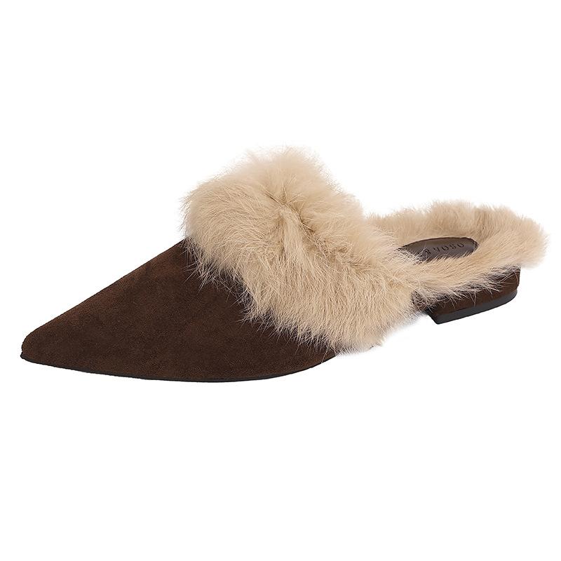 2025 autumn and winter new pointed head thin heel European and American fashion high heel fine heel slippers bag head empty women's shoes