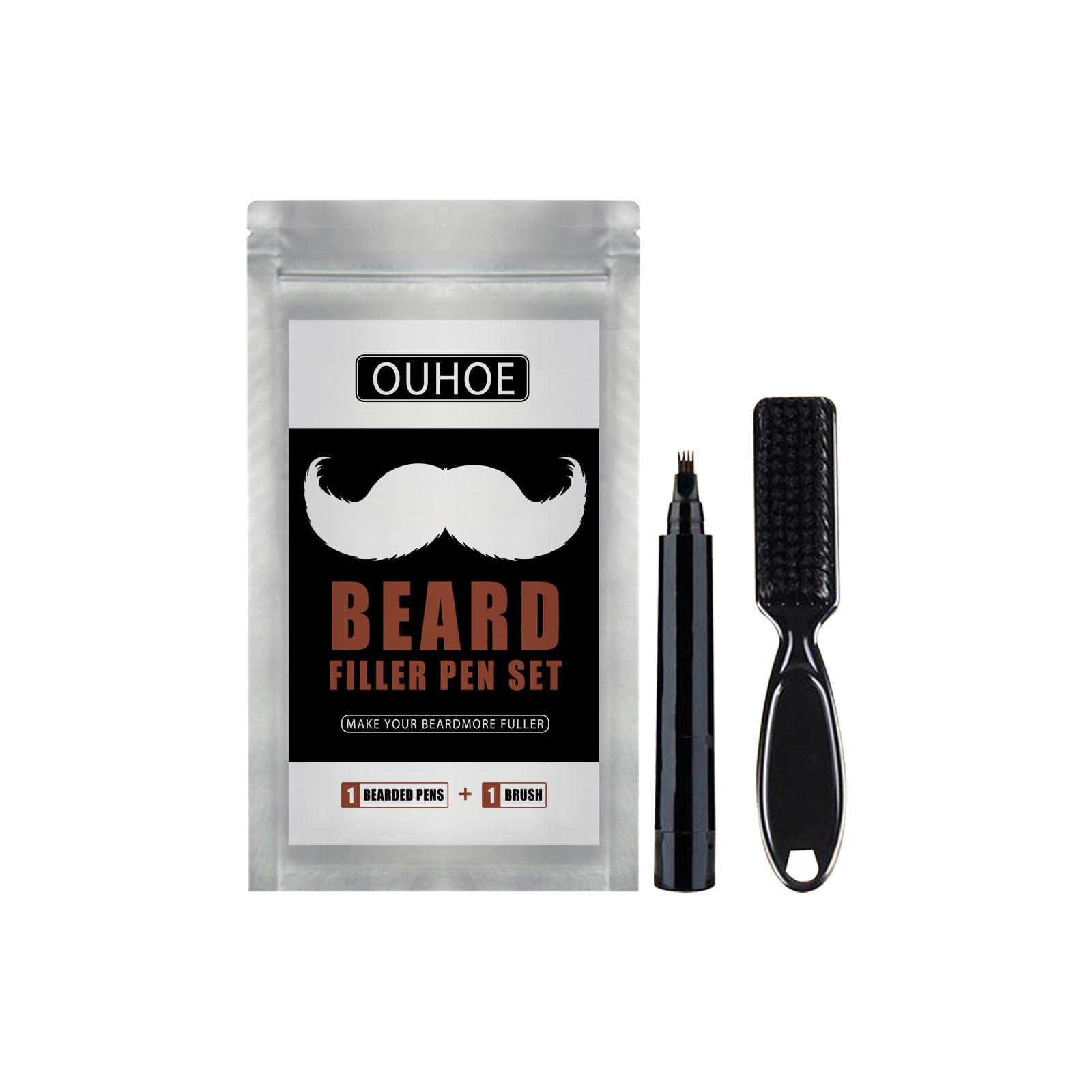 OUHOE beard filling pen black beard bifurcated four-head natural waterproof filling brush set