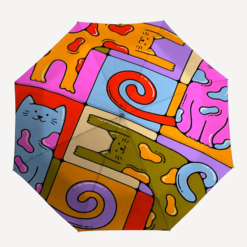 

1pc Cat Patterns Automatic Open/Close Umbrella, Portable Folding Umbrella for Travel, Themed Events, It is suitable as a gift for various festivals, O