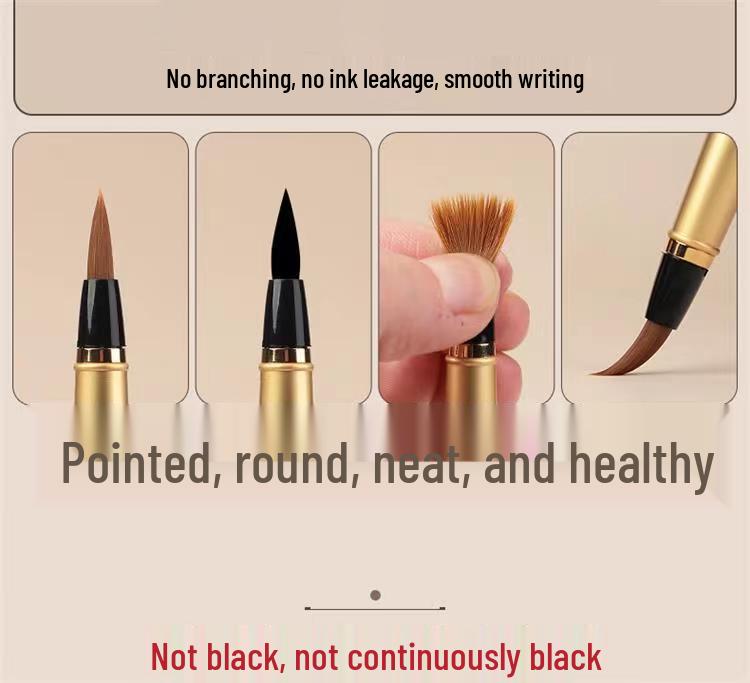 Sandalwood Calligraphy Brush Pen with Replaceable Ink and Nylon Soft Tip for Small Regular Script, Engraving Capable